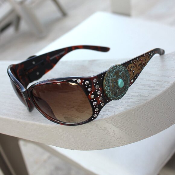 Montana West Sunglasses in Leopard w/Turquoise Thunderbird Concho Accents main image 5